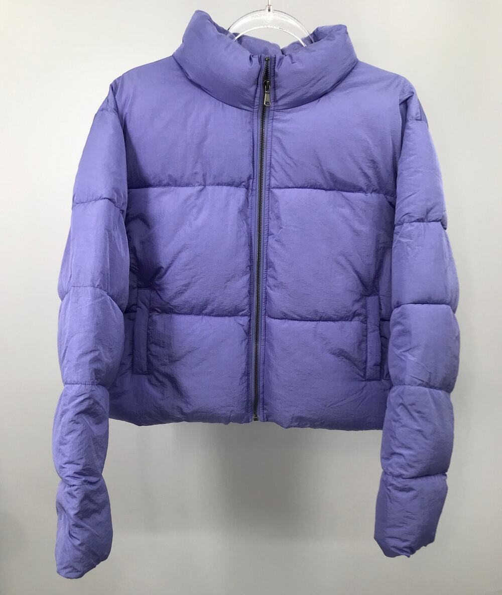 Double Zero Pastel Indigo Full Zip Crop Puffer Jacket Womens M